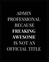 Admin Professional Because Freaking Awesome Is Not an Official Title: Black Gift Lined Notebook Journal P 120 p.