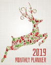 2019 Monthly Planner: Xmas Deer Design 2019-2020 Calendar with Yearly and 12 Months Planner P 52 p.